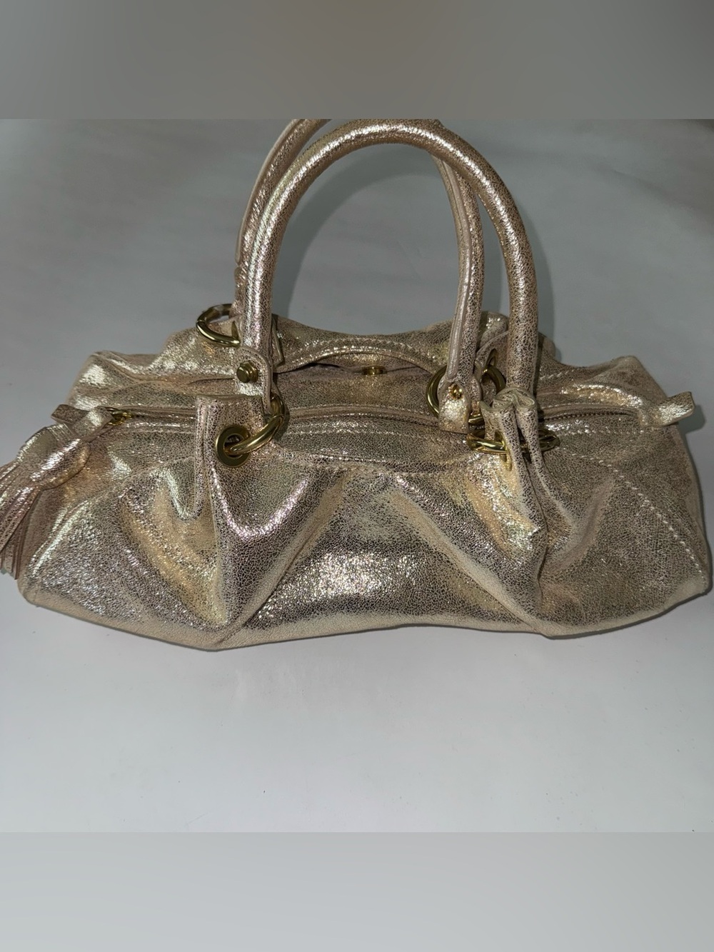 Vintage MOSCHINO Shimmering Gold Champagne Leather Italy Shoulder Hobo Bag - Picture 4 of 16